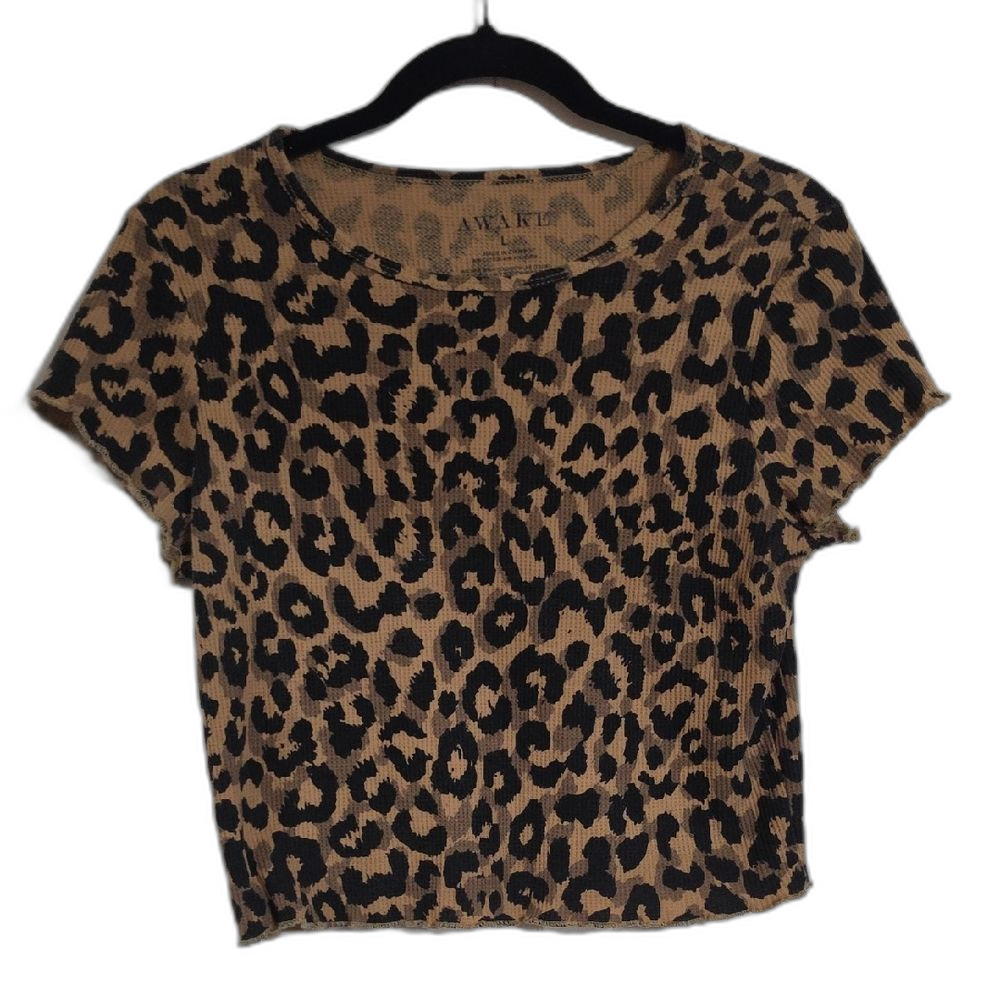 Awake Leopard Ribbed Crop Top - Brown & Black